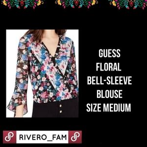 GUESS | FLORAL BELL-SLEEVE BLOUSE | SIZE MEDIUM